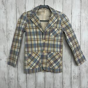 Billy The Kid Vintage Plaid Pastel Long Sleeve 2 Button Front Pockets Blazer 12